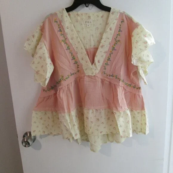 Boho Embroidered POL V-Neck Top NEW - Picture 5 of 10